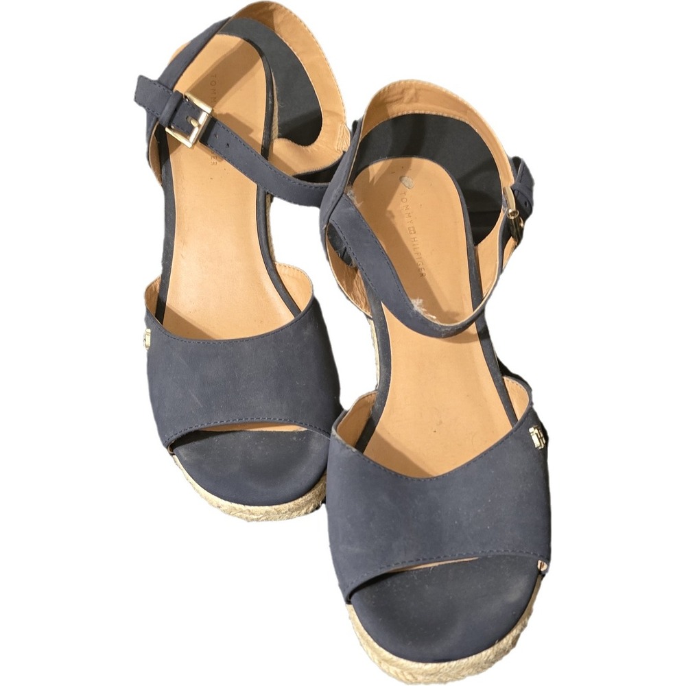 $49 TOMMY HILFIGER navy blue espadrille wedges size‎ 10m worn once